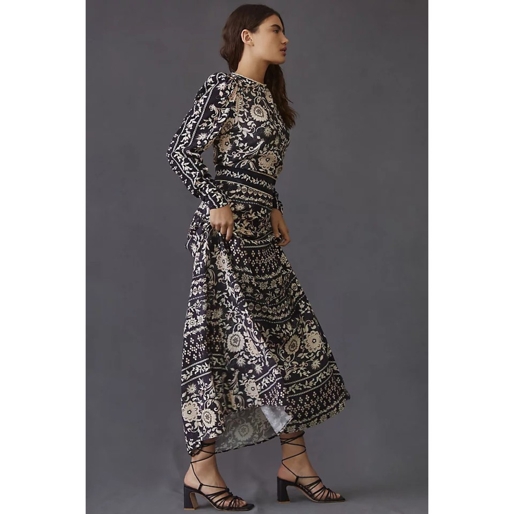 New Anthropologie Especia Margaret Maxi Dress $310 SMALL Black/Pink